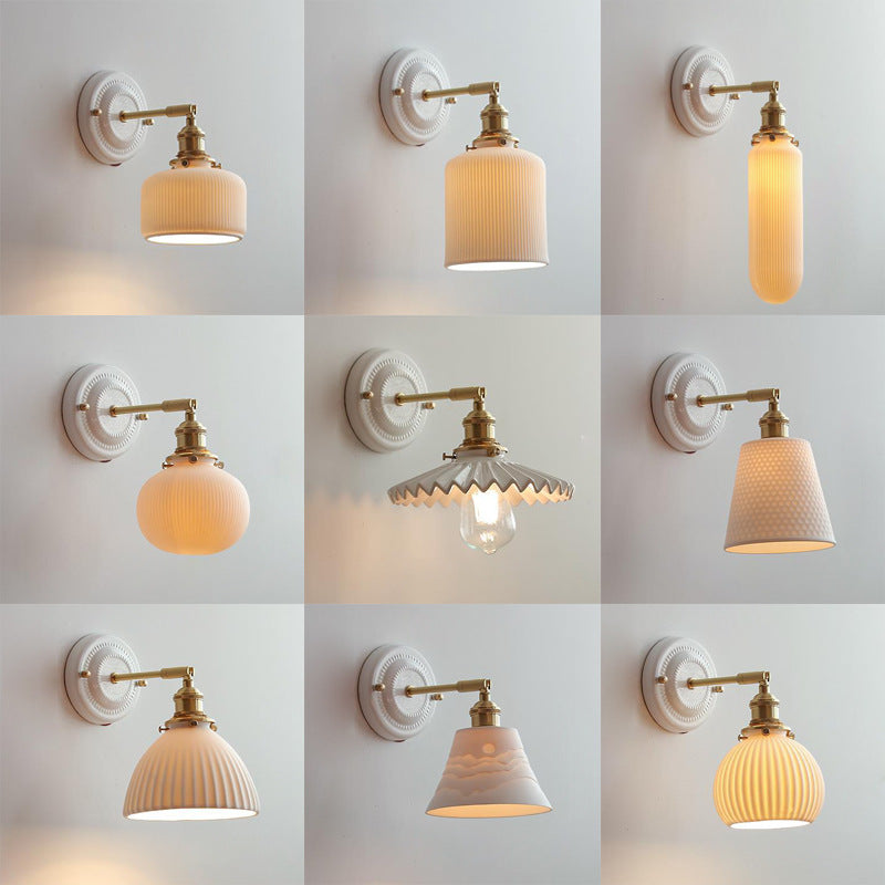 Vintage Japanse Keramiek Messing 1-Licht Wandlamp