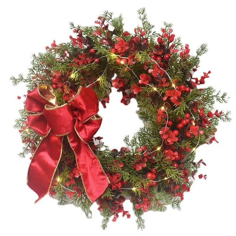 Kerstkrans met Rode Kersen – Decoratieve Deurkrans voor Kerst
