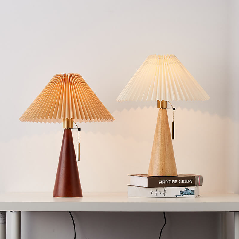 Japanse Minimalistische Houten Constructie Vouwstof LED Tafellamp 1-Licht