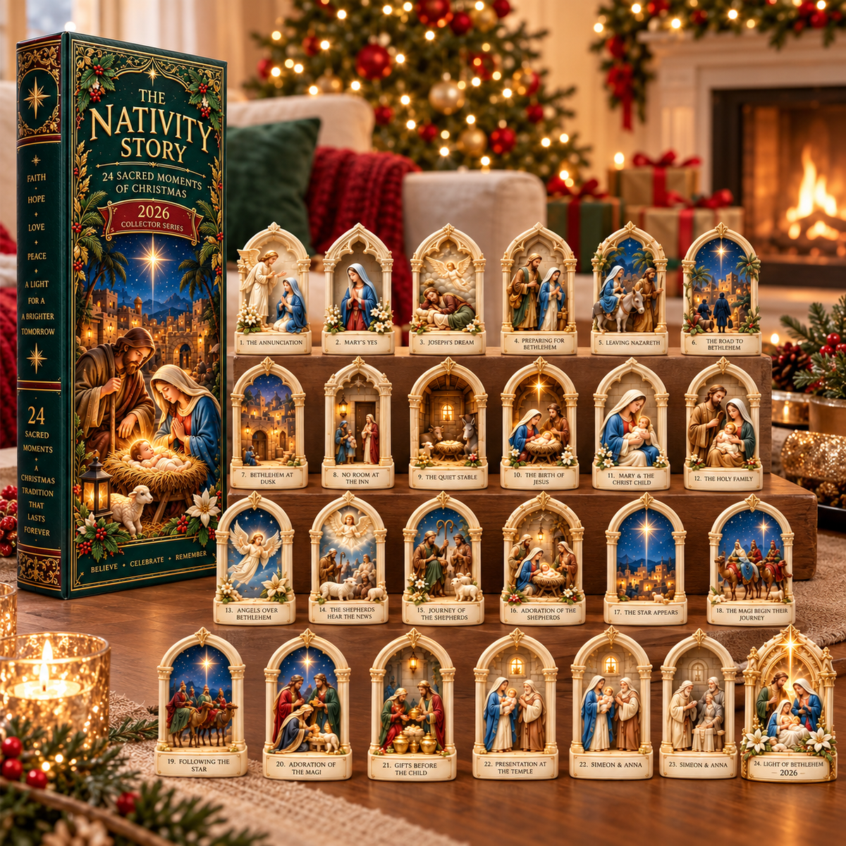 Kerststal Adventskalender 2026 – 24 Kerststal Miniaturen met Christelijke Kerstfiguren