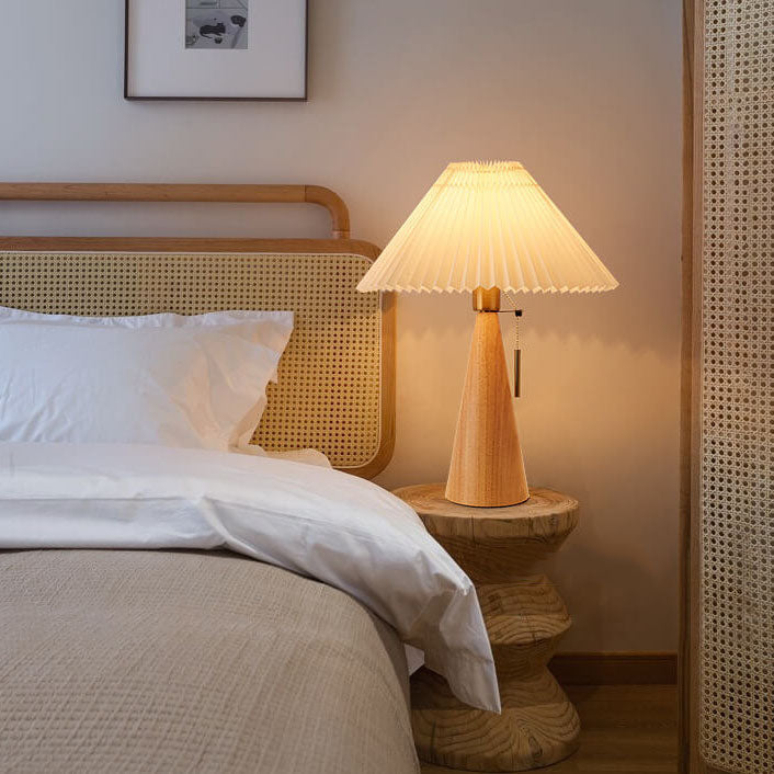 Japanse Minimalistische Houten Constructie Vouwstof LED Tafellamp 1-Licht