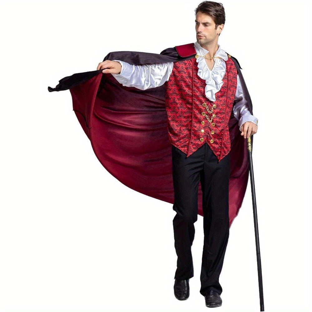 Heren Gothic Vampier Halloween Kostuum | Lange Cape Rimpelshirt