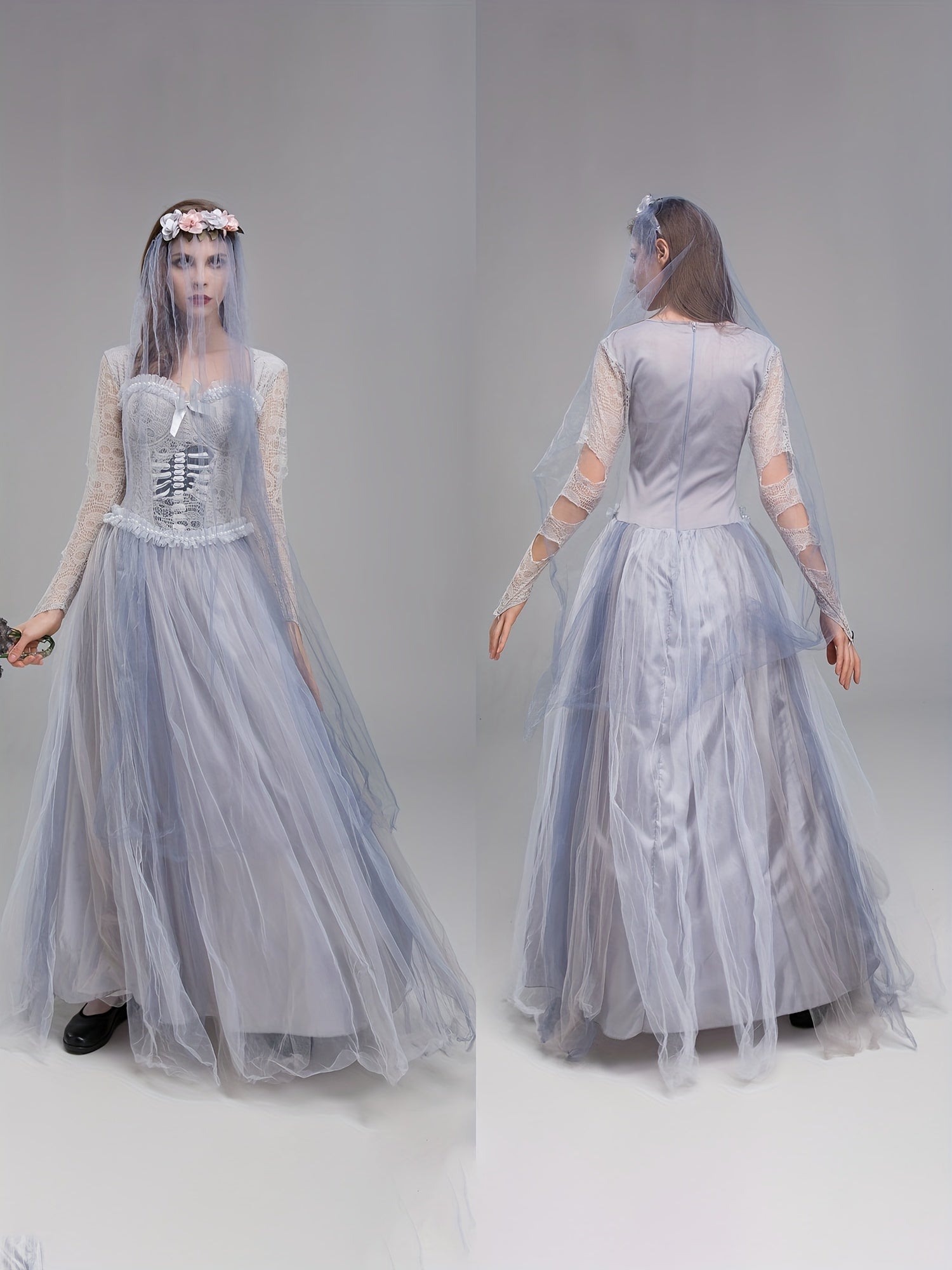 Vrouwen Gothische Kant Halloween Lijk Bruid Kostuum Jurk | Maxi