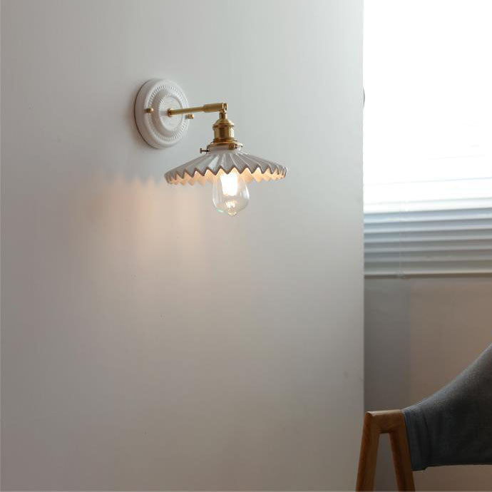 Vintage Japanse Keramiek Messing 1-Licht Wandlamp