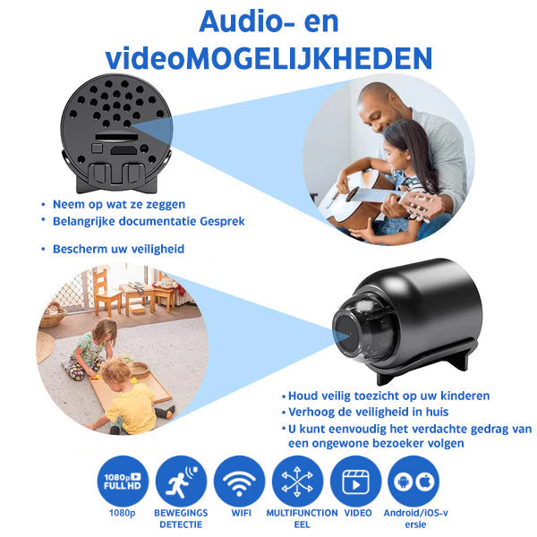 MiniEye Full HD Beveiligingscamera | Compacte Mini Camera met Nachtzicht & Bewegingsdetectie