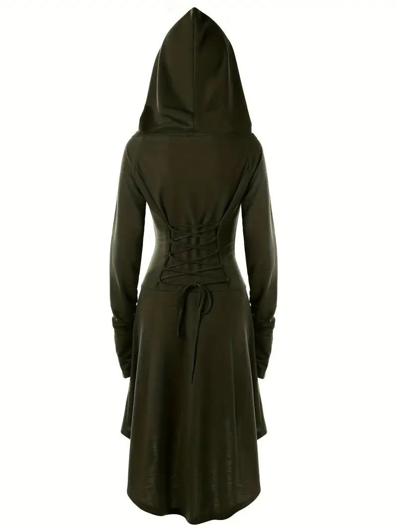 Vrouwen Vintage Korset Lange Mouw Halloween Kostuum Jurk | Midi