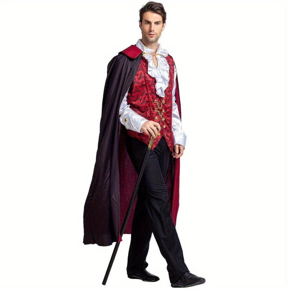 Heren Gothic Vampier Halloween Kostuum | Lange Cape Rimpelshirt