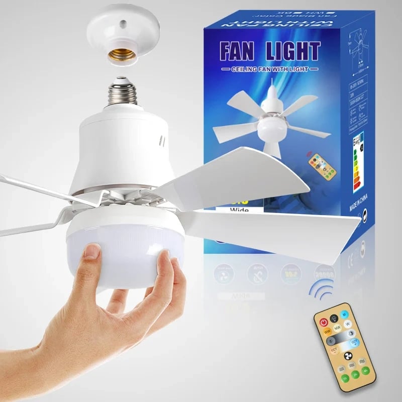 LuxeBreeze Draagbare Plafondventilator & Licht | Elegante 2-in-1 oplossing met afstandsbediening voor comfort en stijl