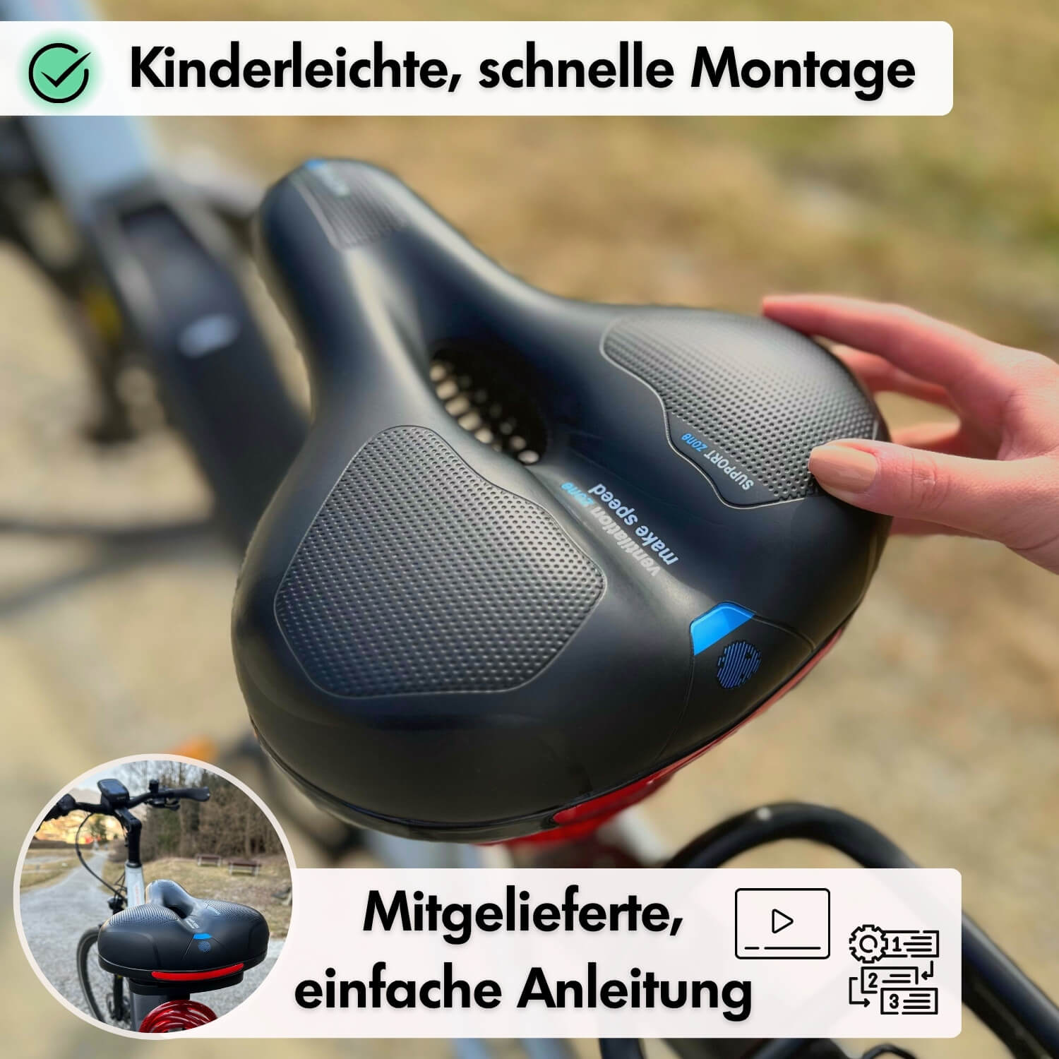 Sandsberg | CloudComfort Pro Fietszadel | Drukverlagende Geheugenfoam | Zwart