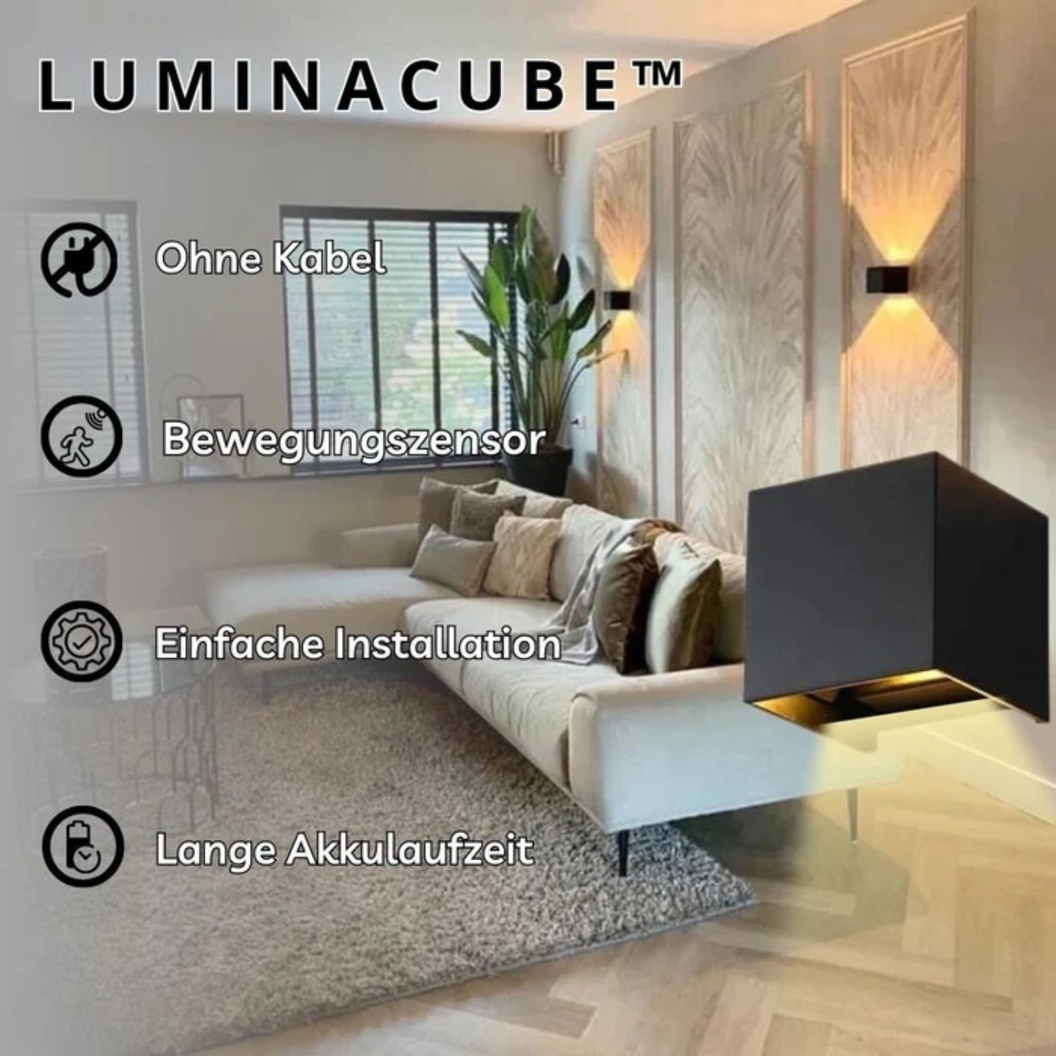 LuminaCube Draadloze Luxe Wandlamp