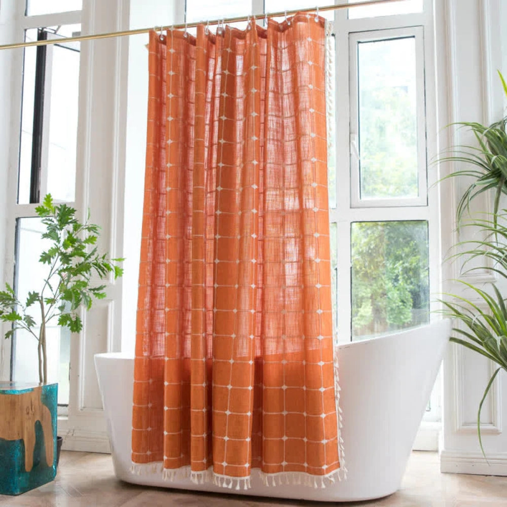 Katoenen Linnen Douchegordijn Ruitprint Franjes Waterdicht Machinewasbaar Badkamer Decor