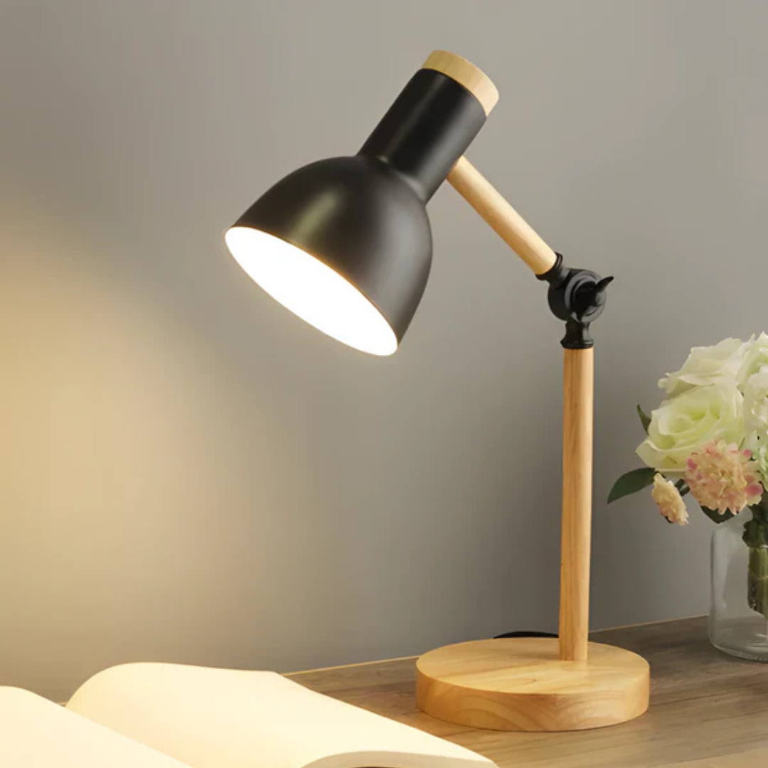 Moderne verstelbare LED-tafellamp van hout en metaal 1-licht