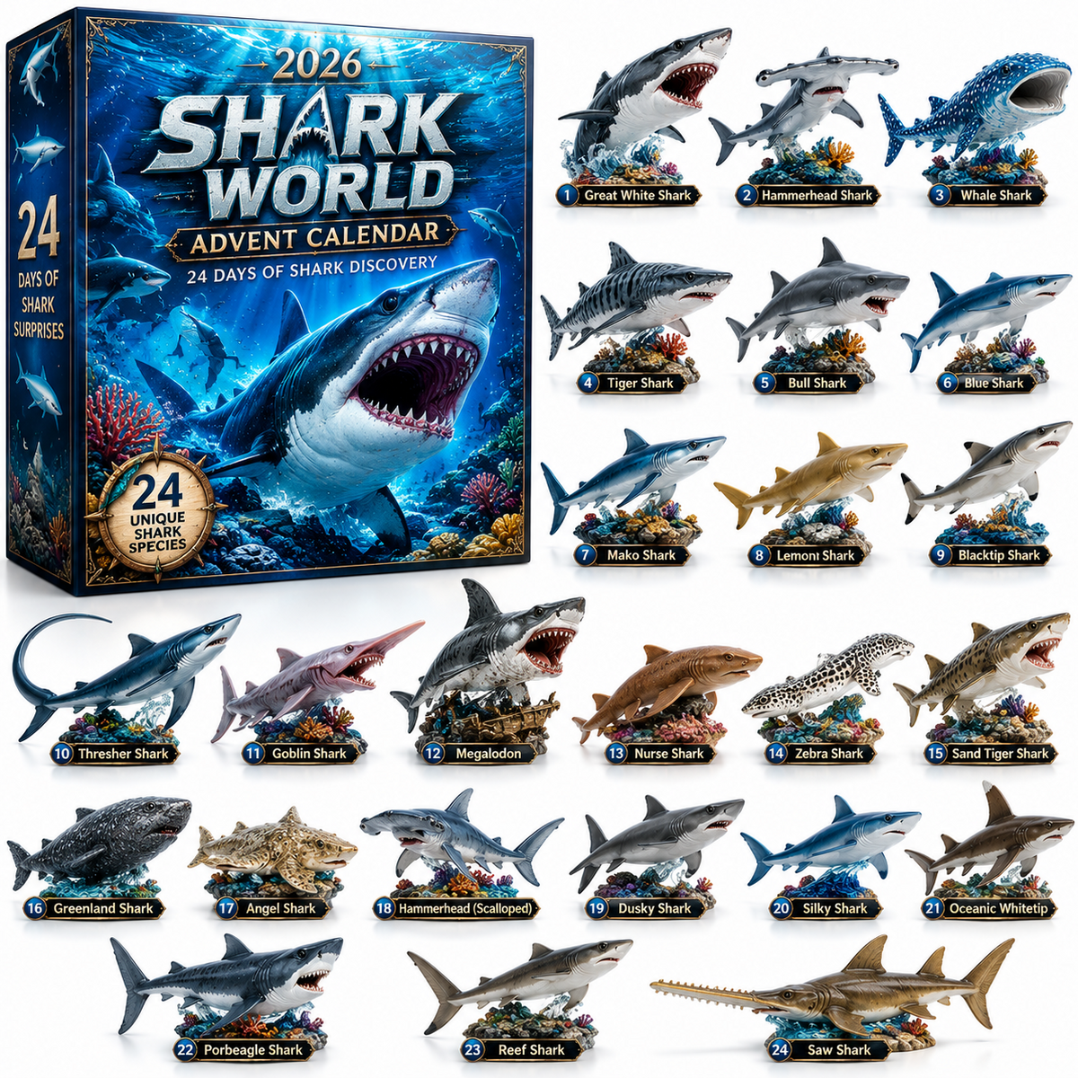 🔥50% Korting Alleen Vandaag-🦈 2026 Haai Wereld Adventskalender
