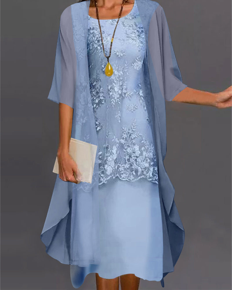 Elegante tweedelige zijden chiffon jurk voor dames | Midi
