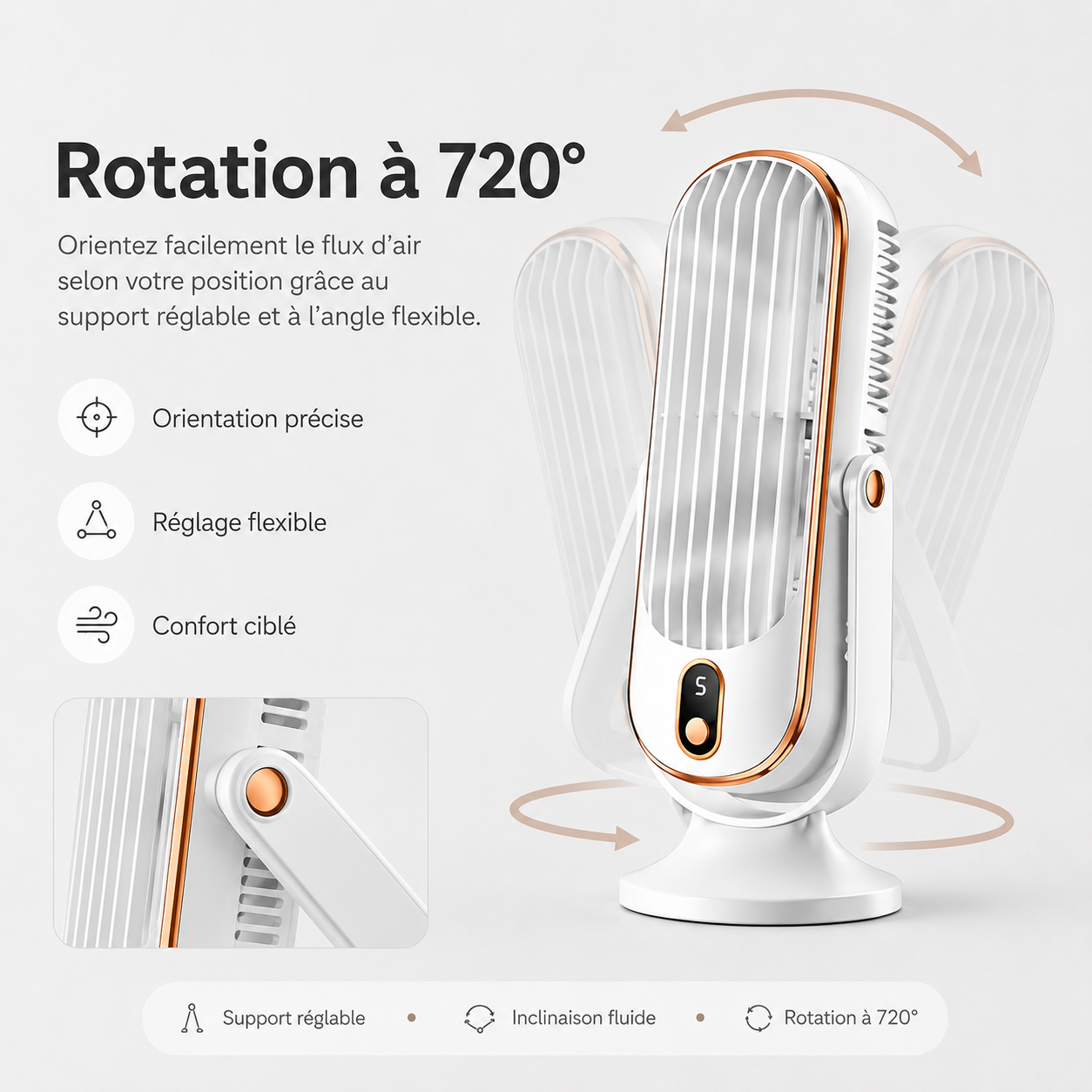 AeroLux Elite Koelventilator | Dubbele Motor, 720° Rotatie, Oplaadbaar via USB & Ultra Stil voor Ultiem Comfort Overal