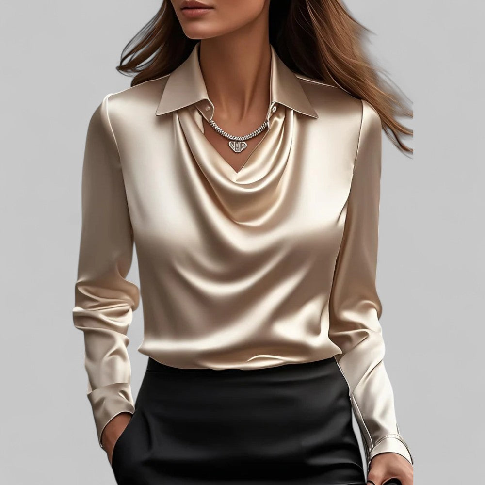 Theresa | Elegante V-hals Satijnen Blouse voor Dames