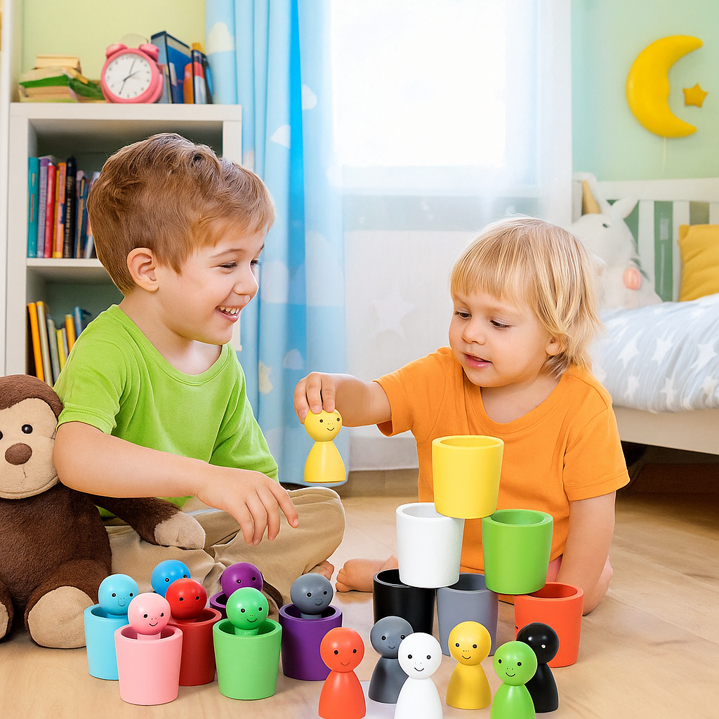 Montessori Kleuren Sorteerbekers Leerzaam Houten Spel