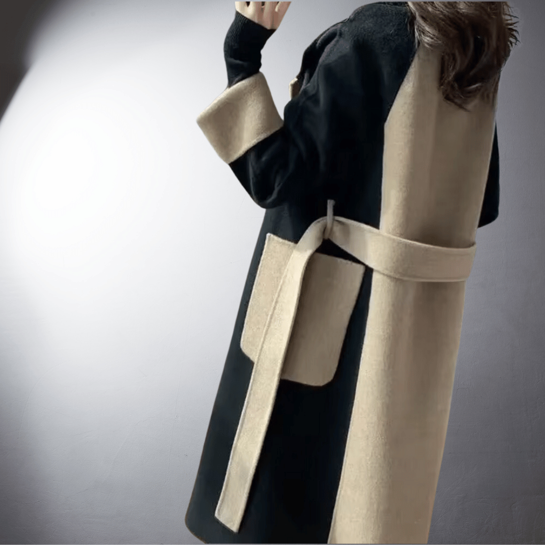 Bicolor Mantel met Rechte Snit voor Vrouwen | Ideaal voor de Winter
