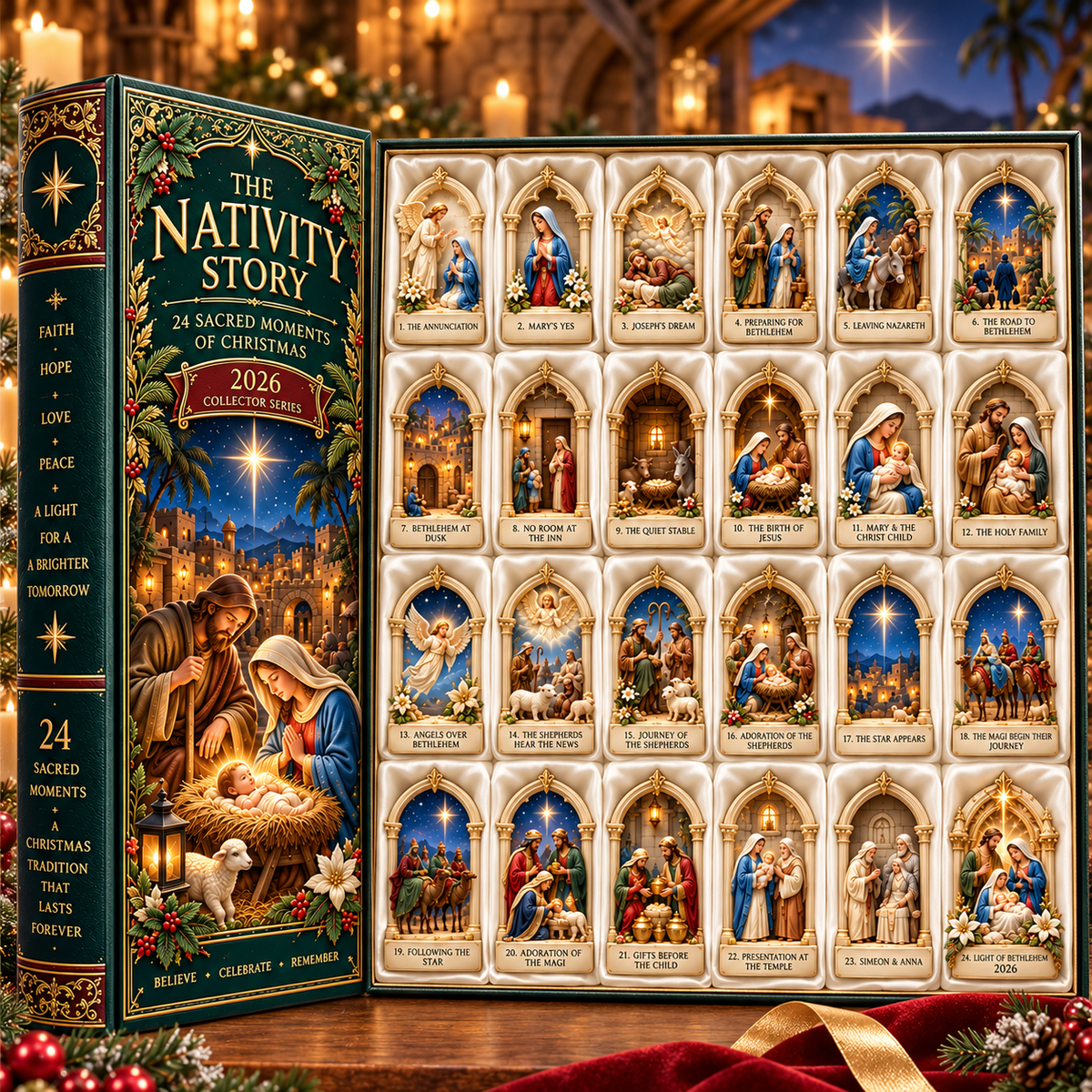 Kerststal Adventskalender 2026 – 24 Kerststal Miniaturen met Christelijke Kerstfiguren