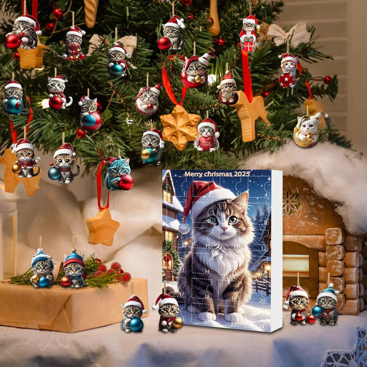 24-delige Katten Kerstornamenten Set – Acryl