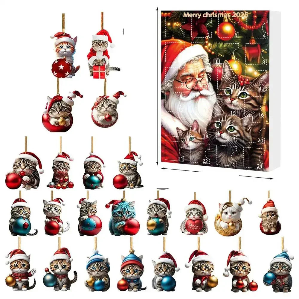 24-delige Katten Kerstornamenten Set – Acryl