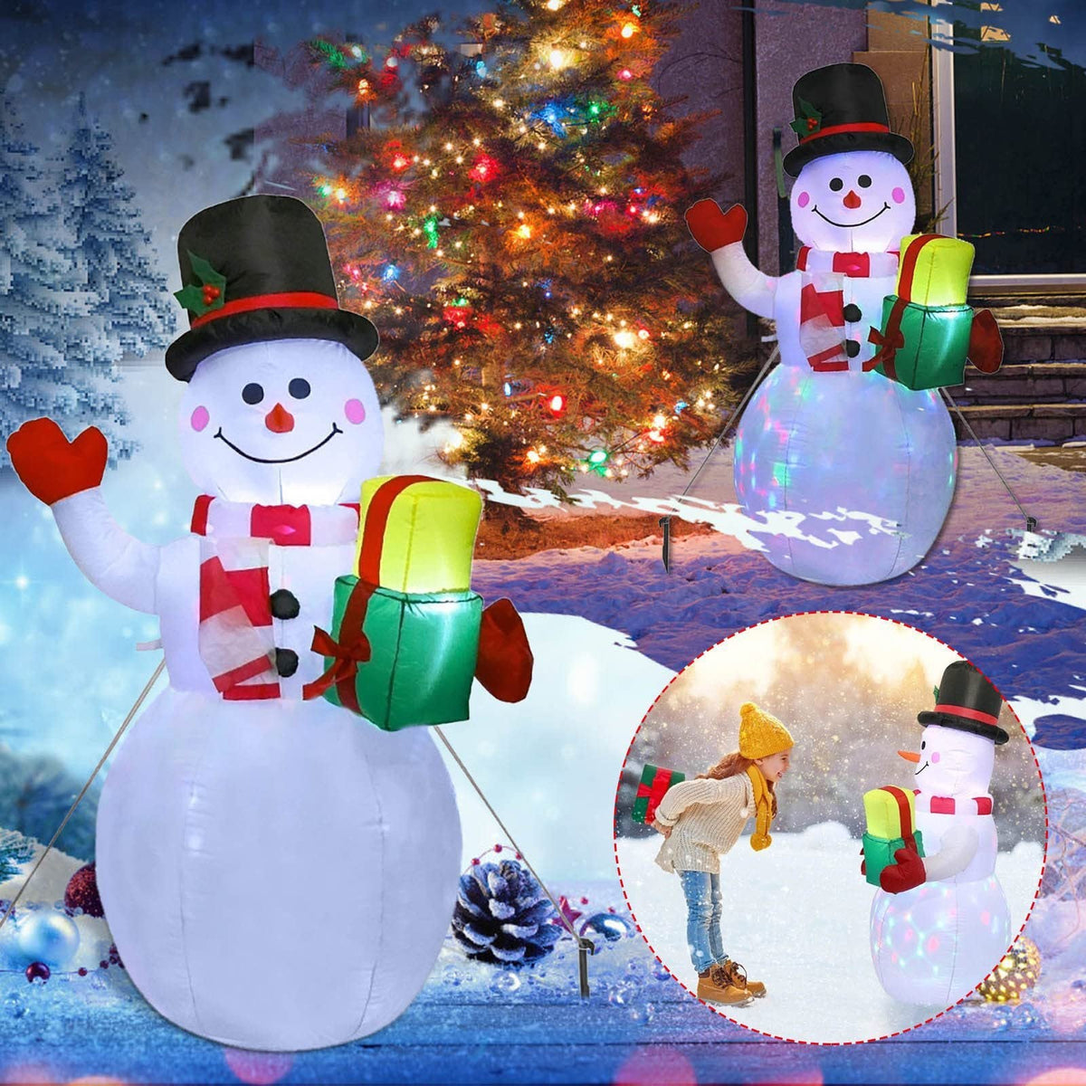 Opblaasbare LED Kerstdecoratie – Verlichte Sneeuwpop voor Buiten