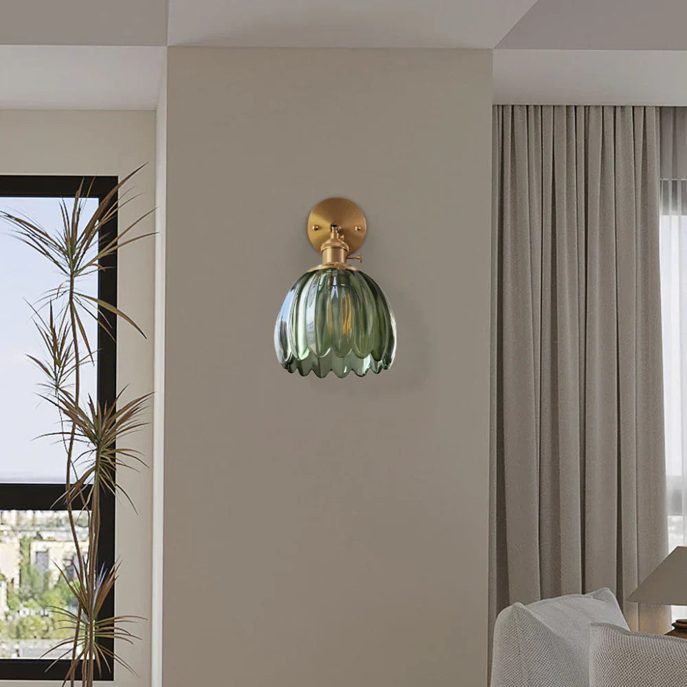 Vintage Messing Tulpen Glas Wandlamp 1-Licht