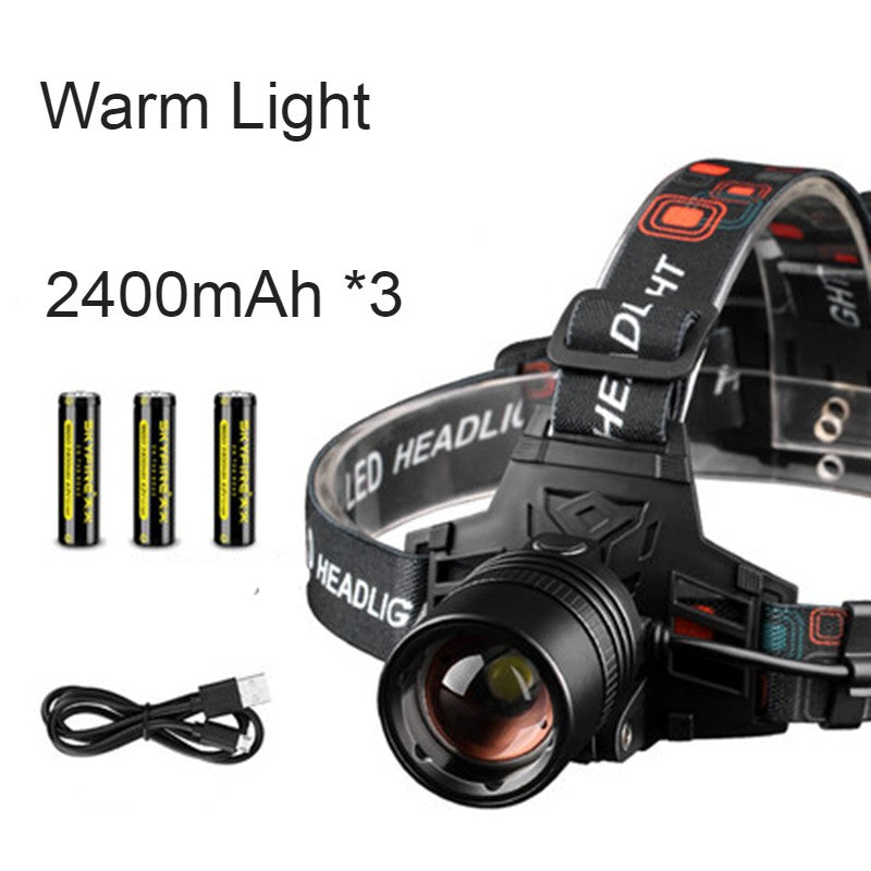 Oplaadbare LED Hoofdlamp met Zoomfunctie – Waterdicht met 3 Lichtstanden en Powerbank