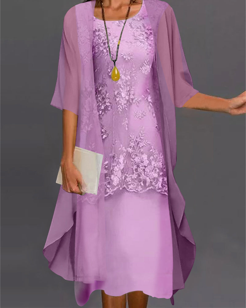 Elegante tweedelige zijden chiffon jurk voor dames | Midi