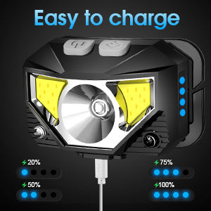 2-Pack Ultra-Helder Oplaadbare LED Hoofdlamp Waterdicht Met Bewegingssensor