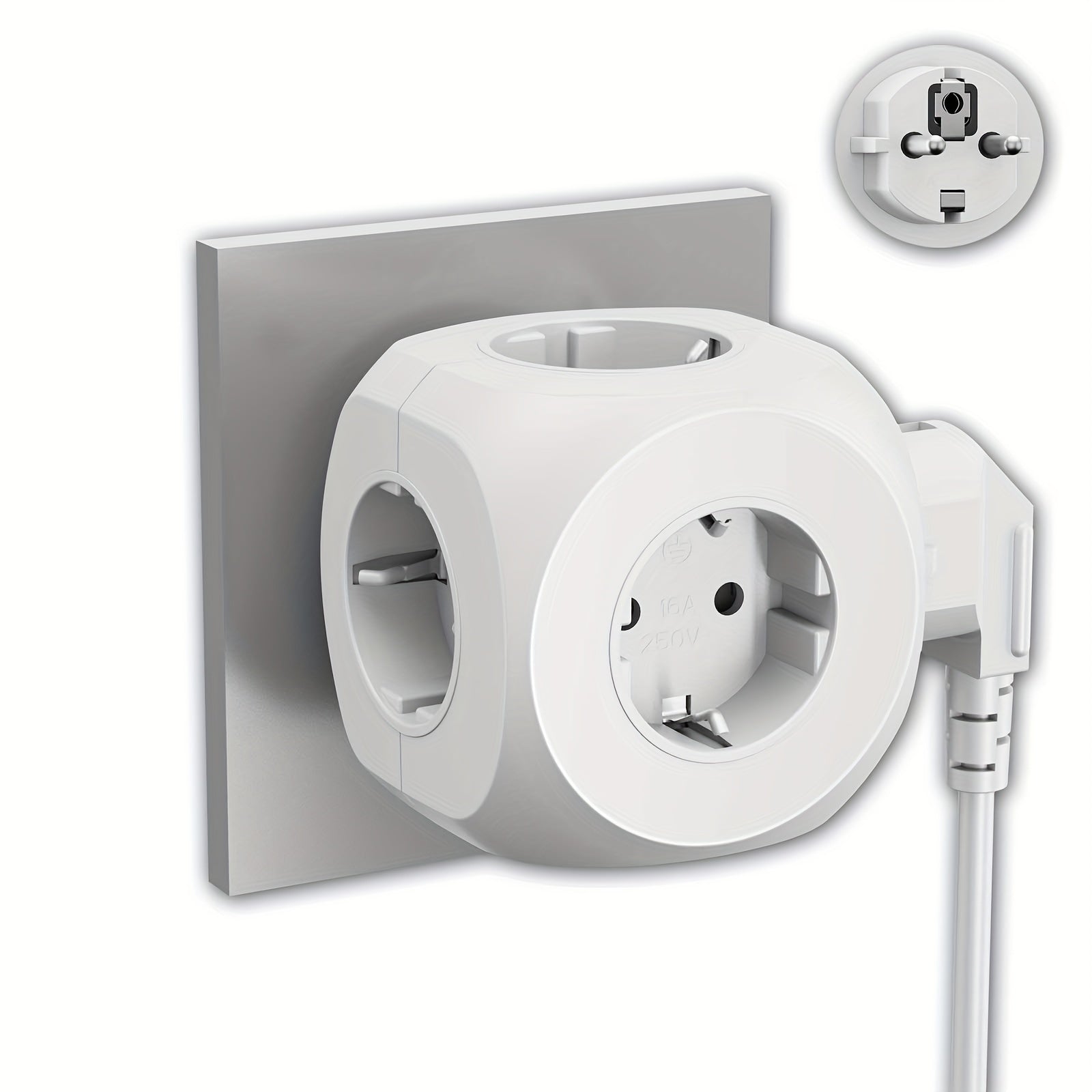Compacte Draagbare Stroomstekker Cube met 5 Elektrische Aansluitingen – Lichtgewicht en Veilig voor Thuis, Kantoor en Reizen