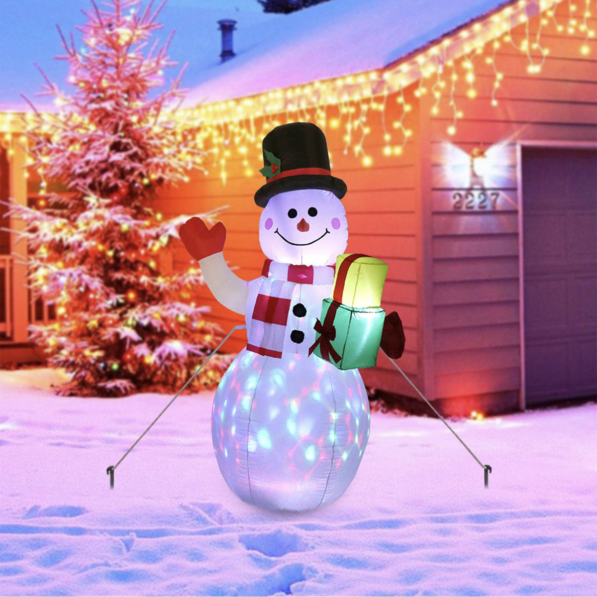 Opblaasbare LED Kerstdecoratie – Verlichte Sneeuwpop voor Buiten