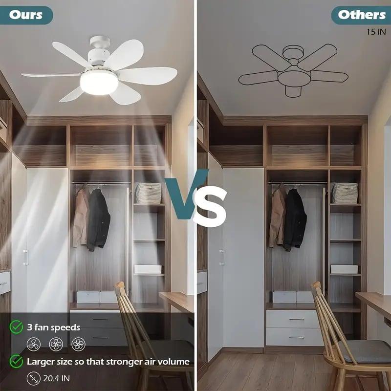 LuxeBreeze Draagbare Plafondventilator & Licht | Elegante 2-in-1 oplossing met afstandsbediening voor comfort en stijl