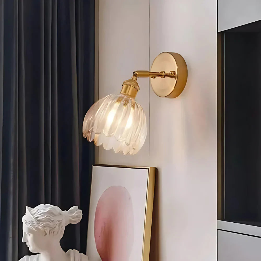 Vintage Messing Tulpen Glas Wandlamp 1-Licht