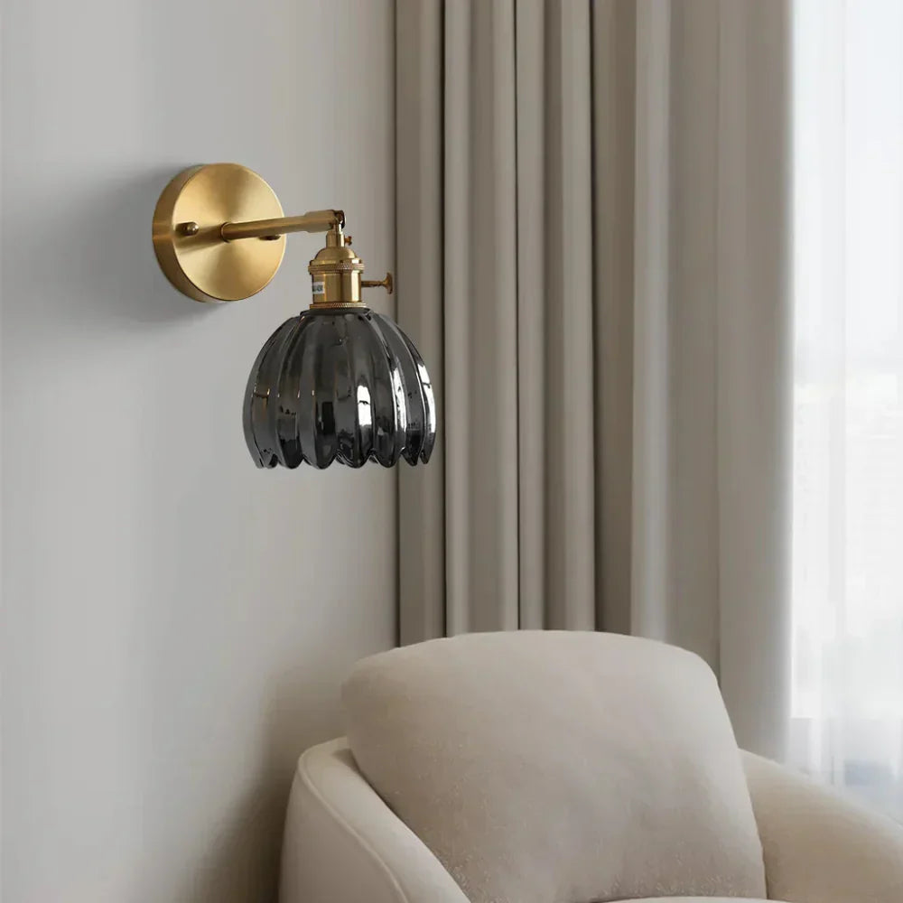 Vintage Messing Tulpen Glas Wandlamp 1-Licht