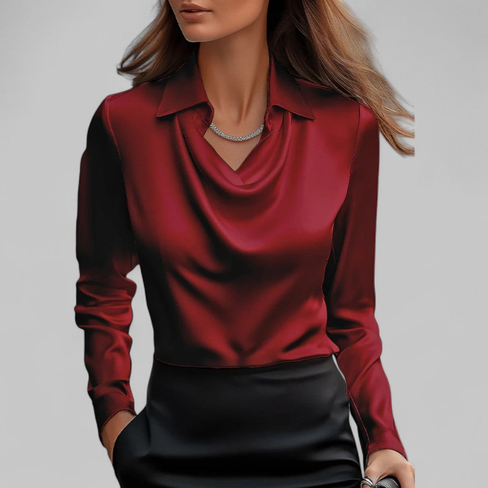 Theresa | Elegante V-hals Satijnen Blouse voor Dames