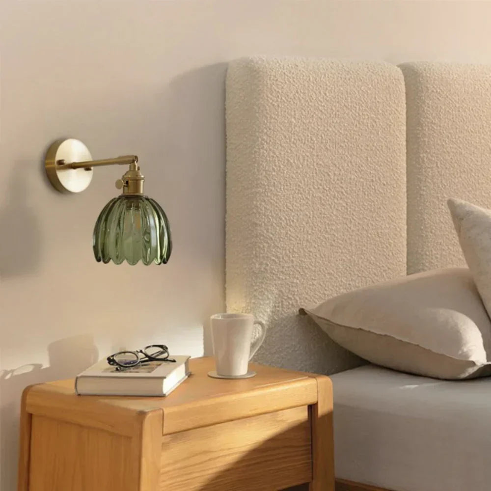Vintage Messing Tulpen Glas Wandlamp 1-Licht