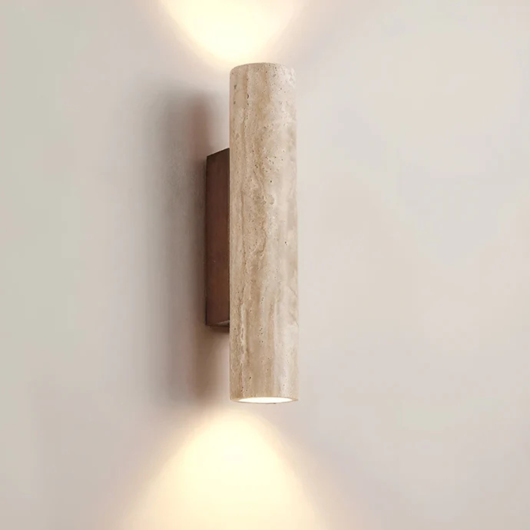 Moderner Minimalistische Travertin-Marmere Cylinder Wandlamp LED 2-Licht