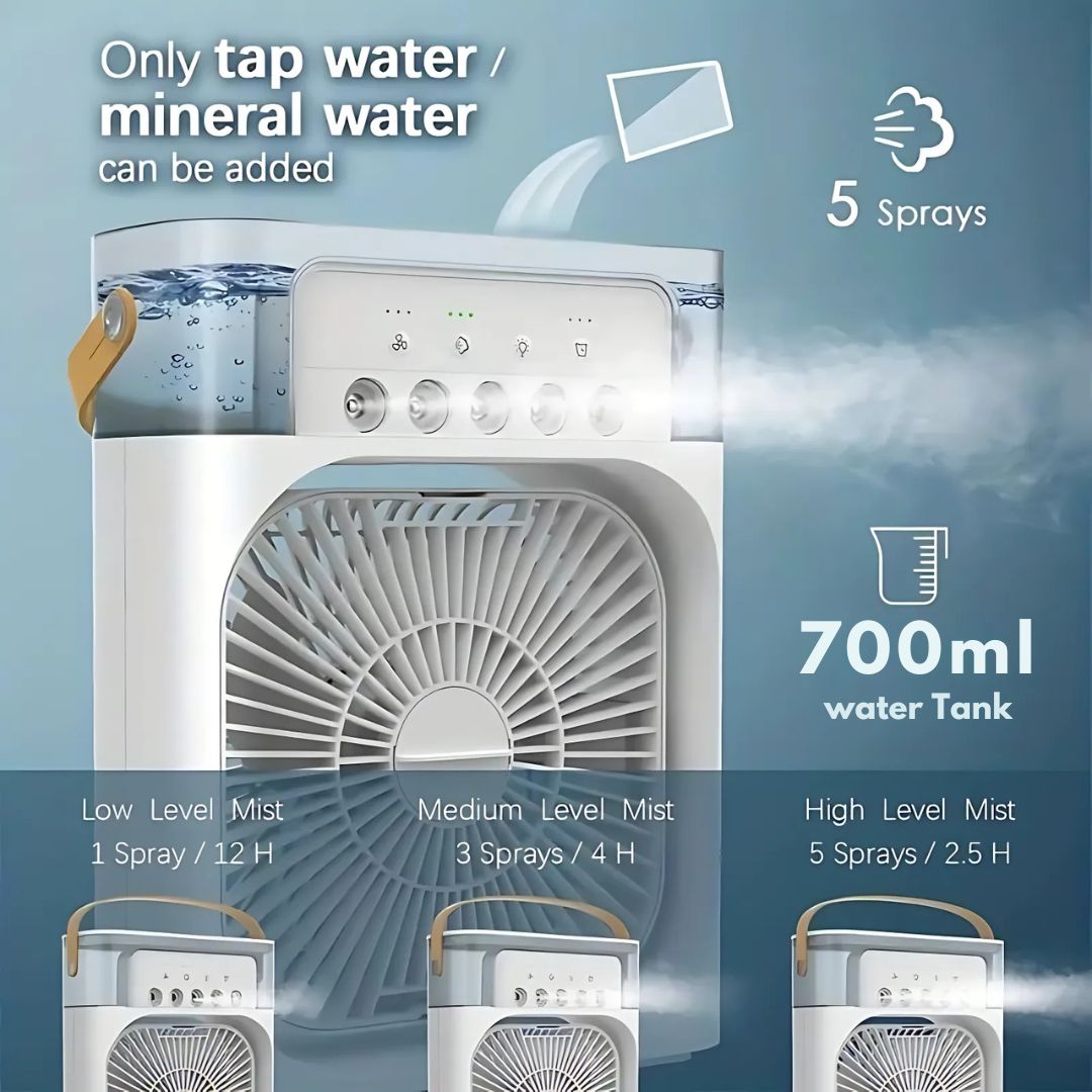 3-in-1 Luchtkoeler, Luchtbevochtiger & Luchtzuiveraar – Draagbare airconditioning voor binnengebruik met LED-verlichting