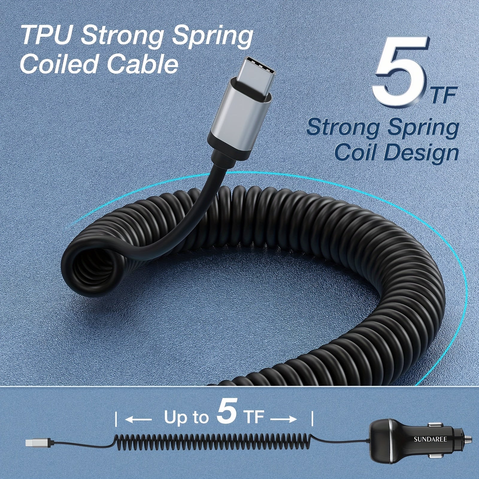 Snelle USB-C Autolader met 51W Vermogen, 3 Poorten en QC 3.0 Technologie voor het Opladen van Meerdere Apparaten
