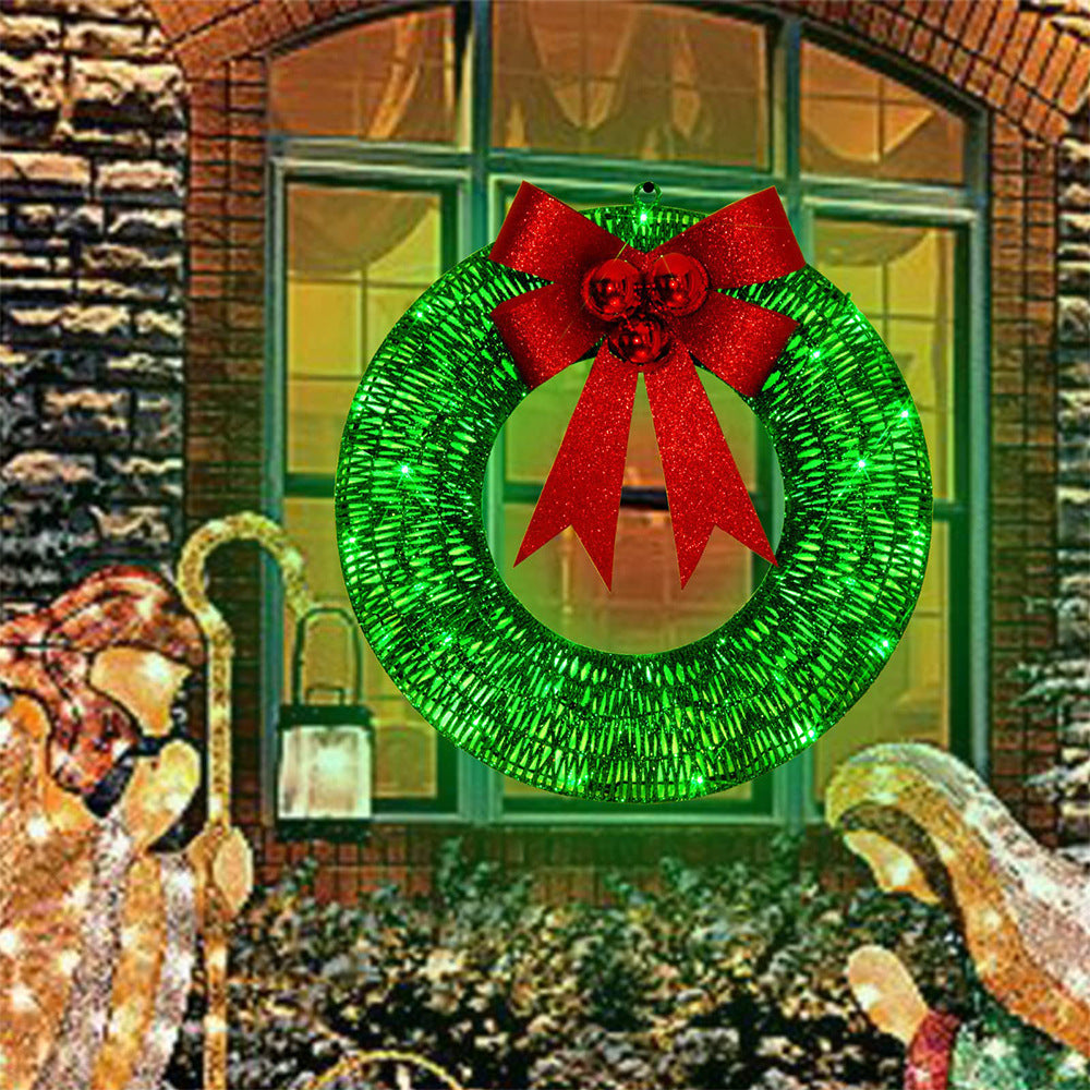 Verlichte Kerstkrans Luxe Goud-Groen 50cm – Handgemaakte Deurkrans met LED