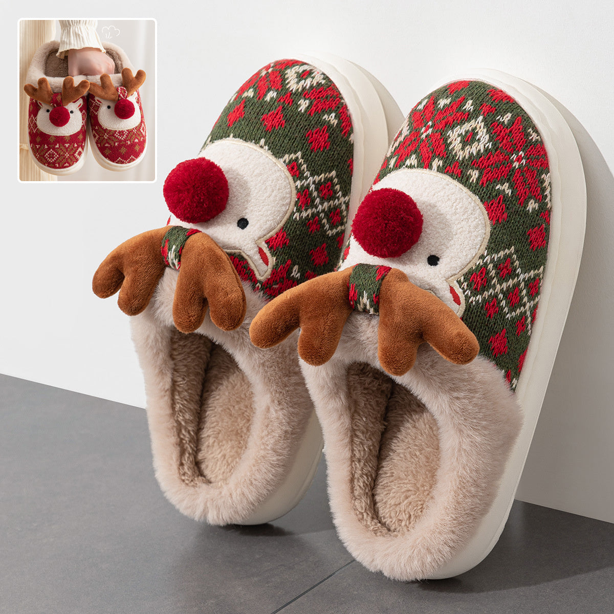 Kerstpantoffels met Geborduurde Stof