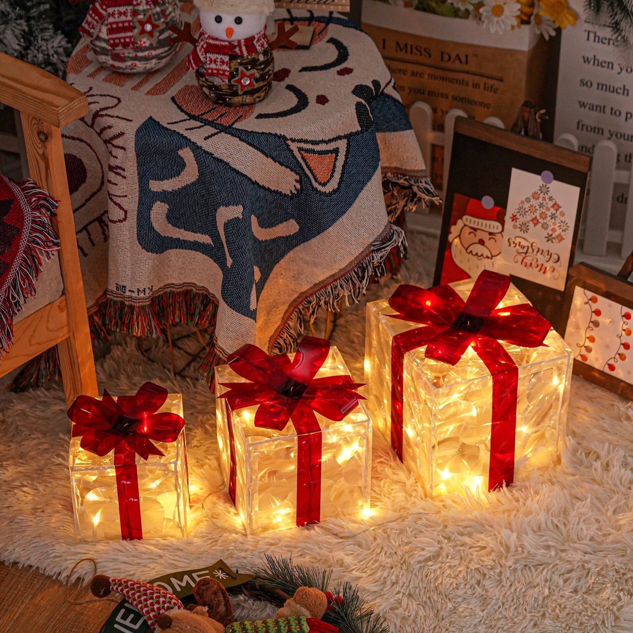 GlowBox LED Cadeauboxen – Set van 3 verlichte kerstcadeaus voor binnen en buiten