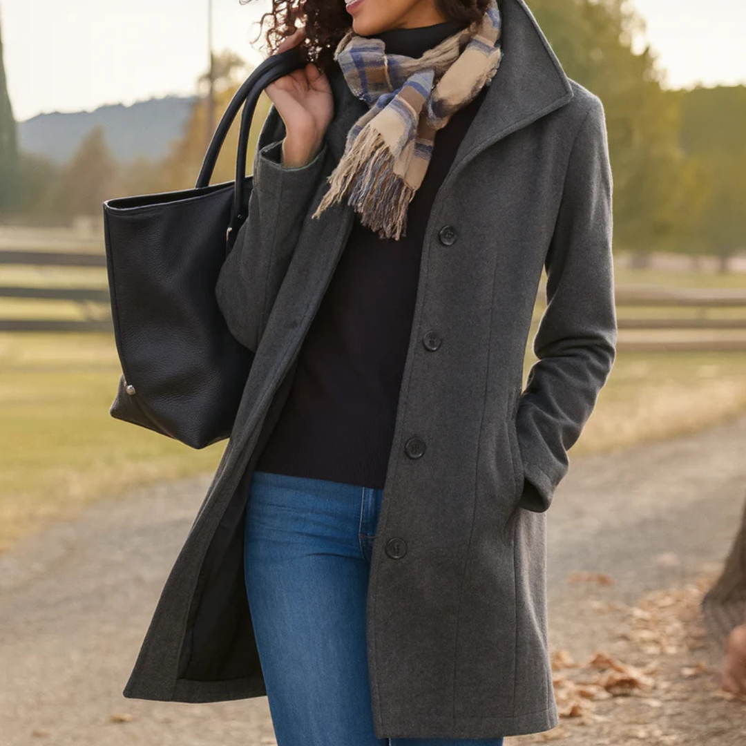 Helga | Dames Klassieke Winterjas met Knopsluiting Voorkant