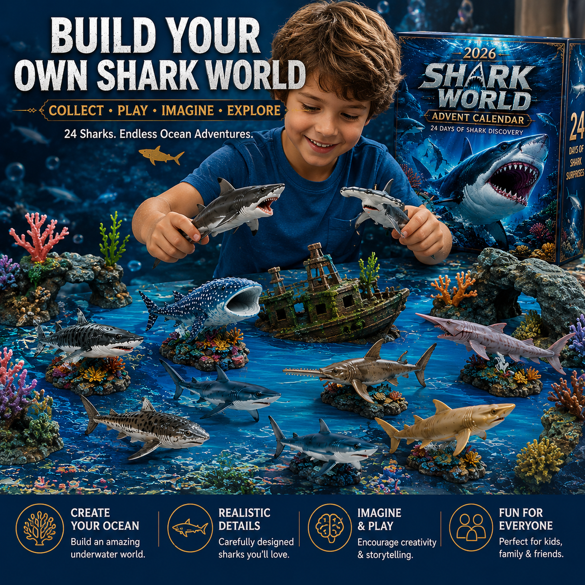 🔥50% Korting Alleen Vandaag-🦈 2026 Haai Wereld Adventskalender