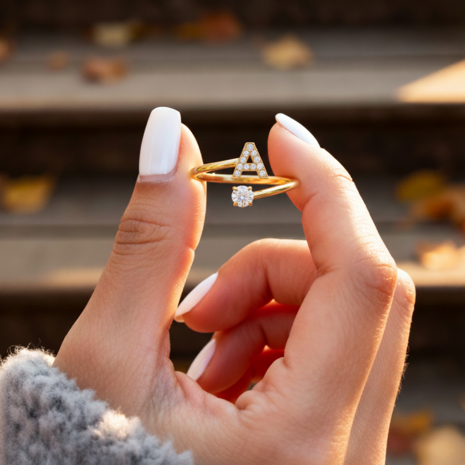 MonoCharm | Verstelbare Initial Ring Classic met Cadeau Doos en Kaart Bericht