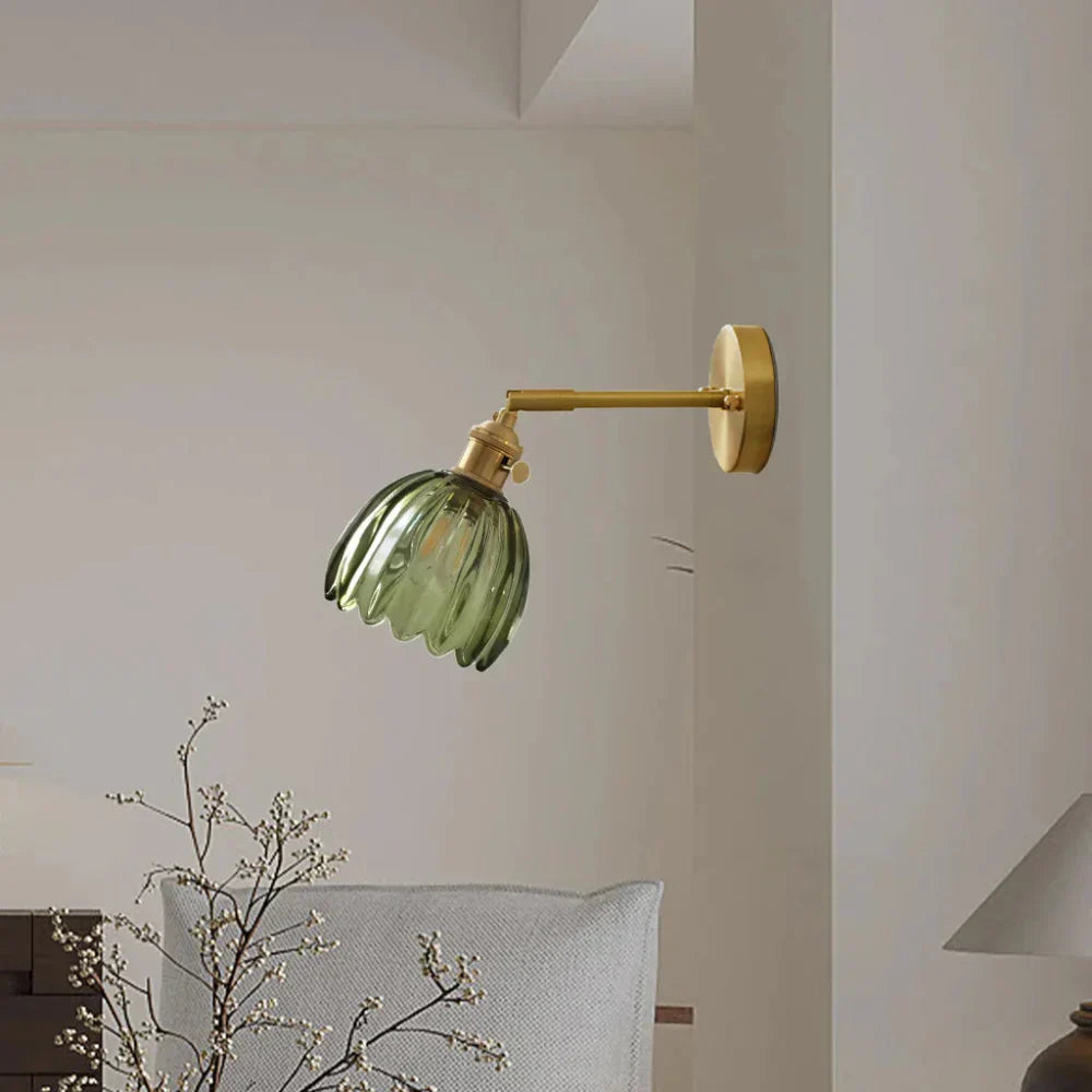 Vintage Messing Tulpen Glas Wandlamp 1-Licht