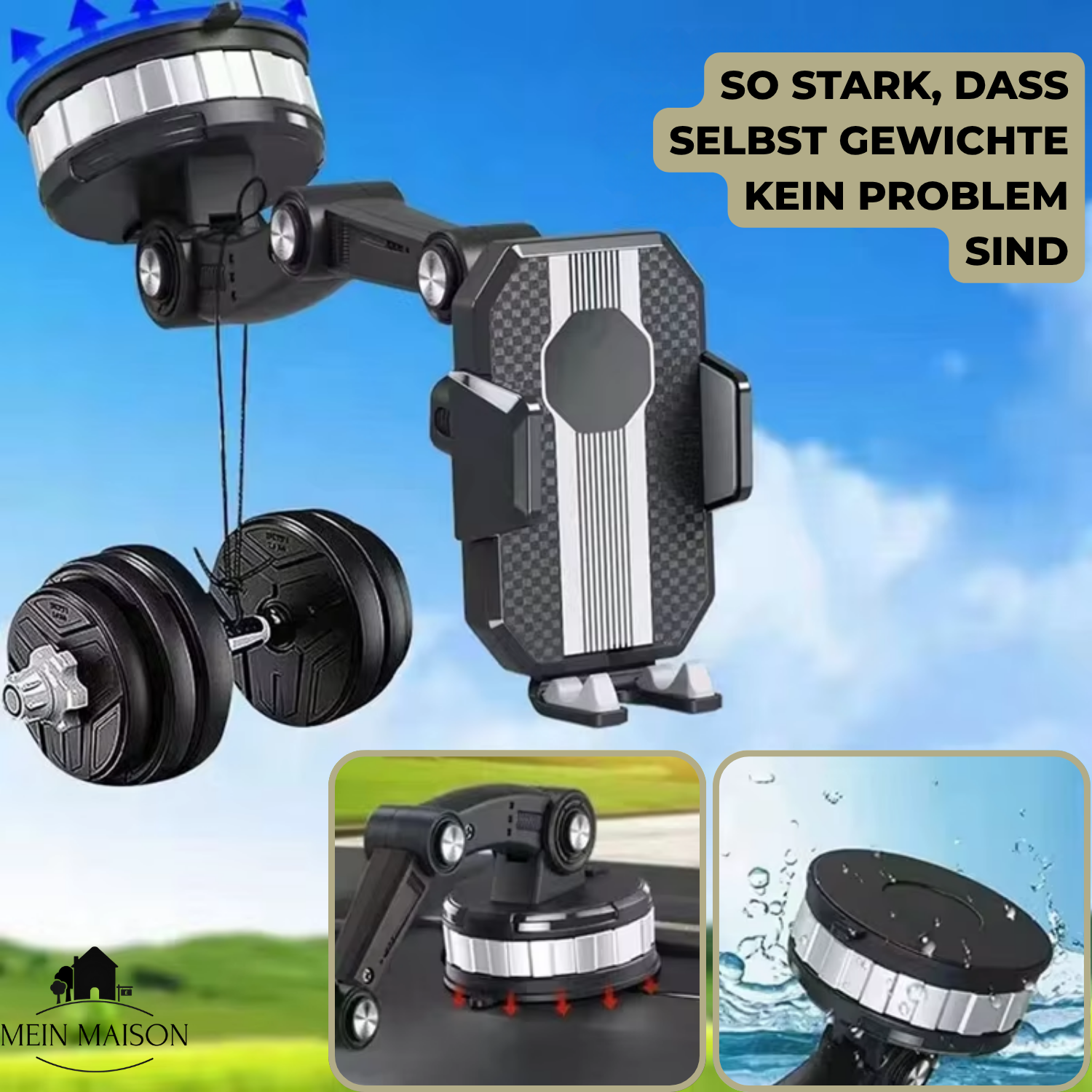 Handyhouder Auto GripTech | Sterke Zuignap Hechting | 360° Rotatie | Eenvoudige bediening met één hand
