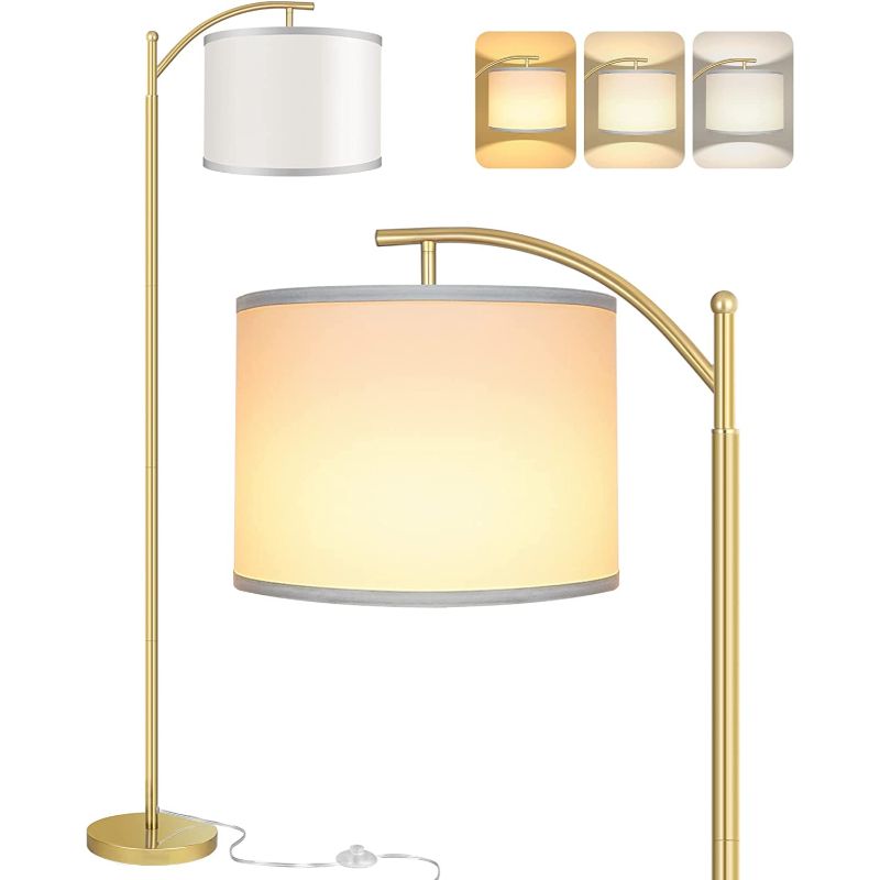 Industriële LED Vloerlamp met 3 Lichtkleuren – Hoge Leeslamp met Witte Lampenkap