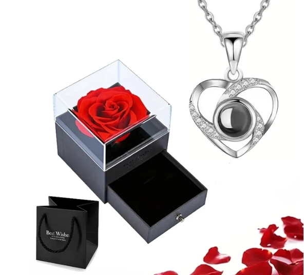 Roman ketting | Eeuwige roos en hart ketting | Luxe geschenkset